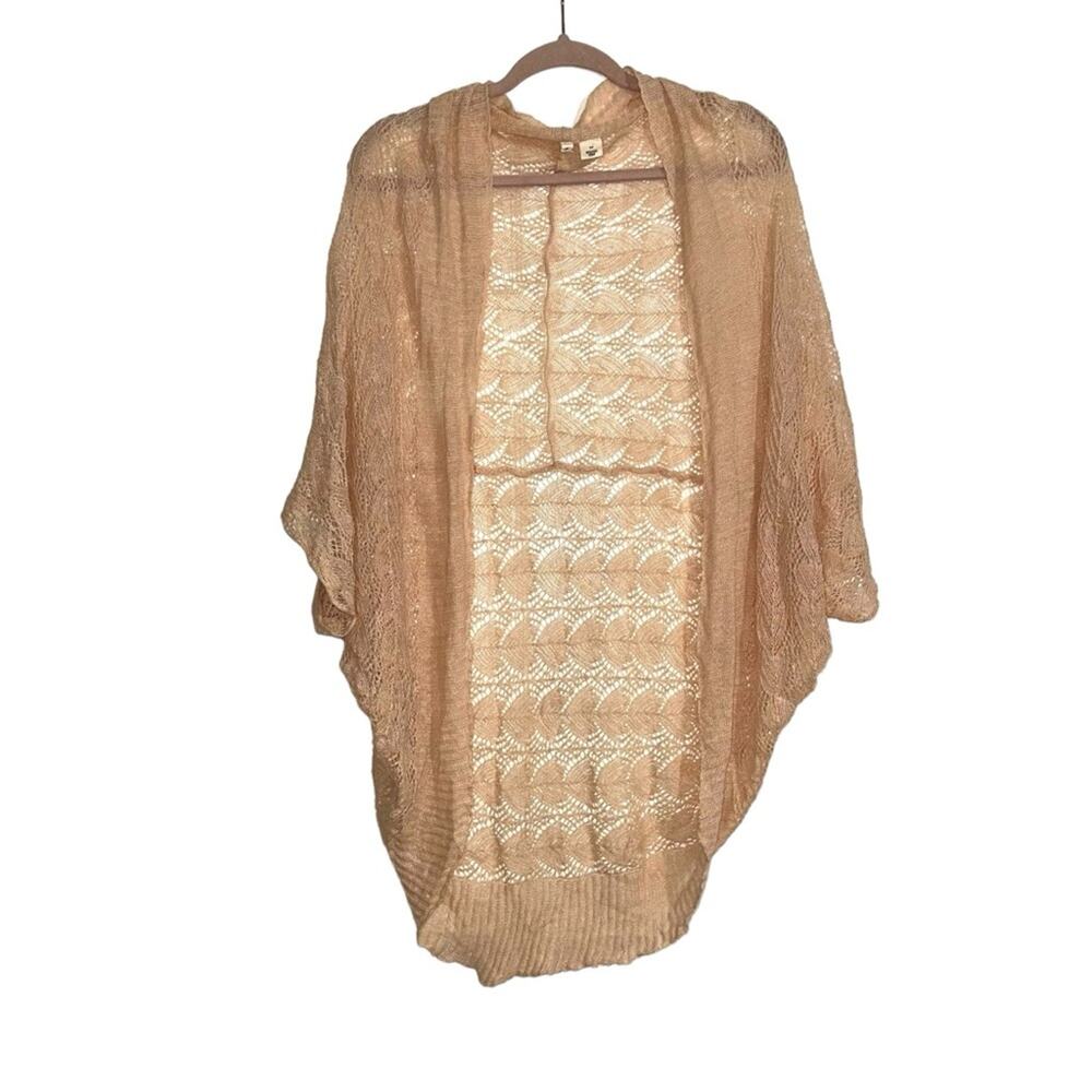 Anthropologie Moth Linen Open Knit Dusty Pink Duster Cardigan Open Front S/M